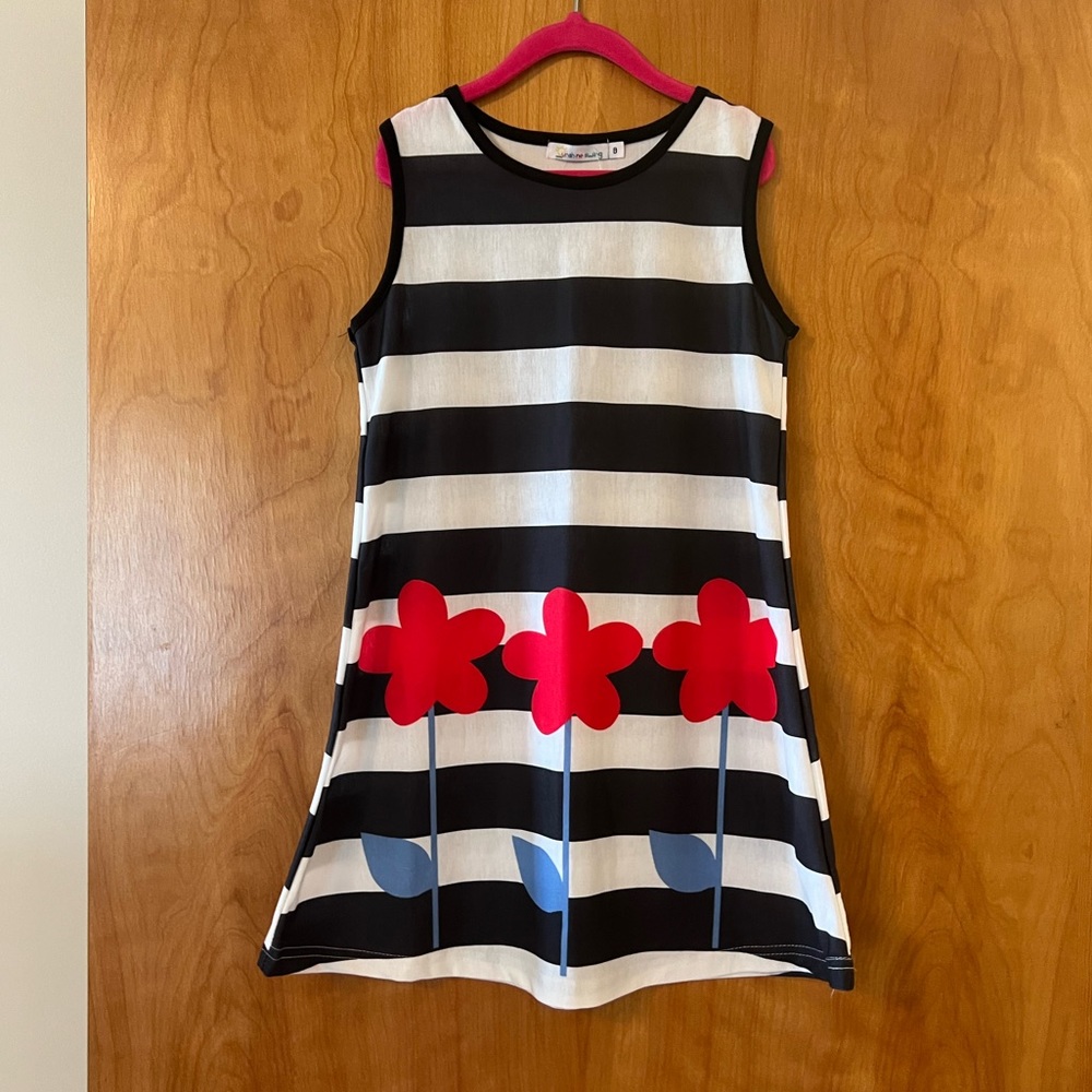Sunshine Swing Girls Dress Striped Sleeveless NWT Floral Red Poppy Size 8